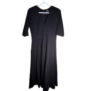 eShakti medium cotton pocketed black dress empire waist maxi elbow length sleeve